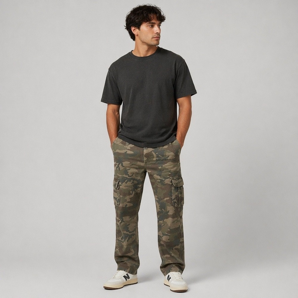 Wrangler Mens Regular Taper Camo Cargo Pants Grn/Brown Woodland Camouflage 38x31 - Picture 15 of 15